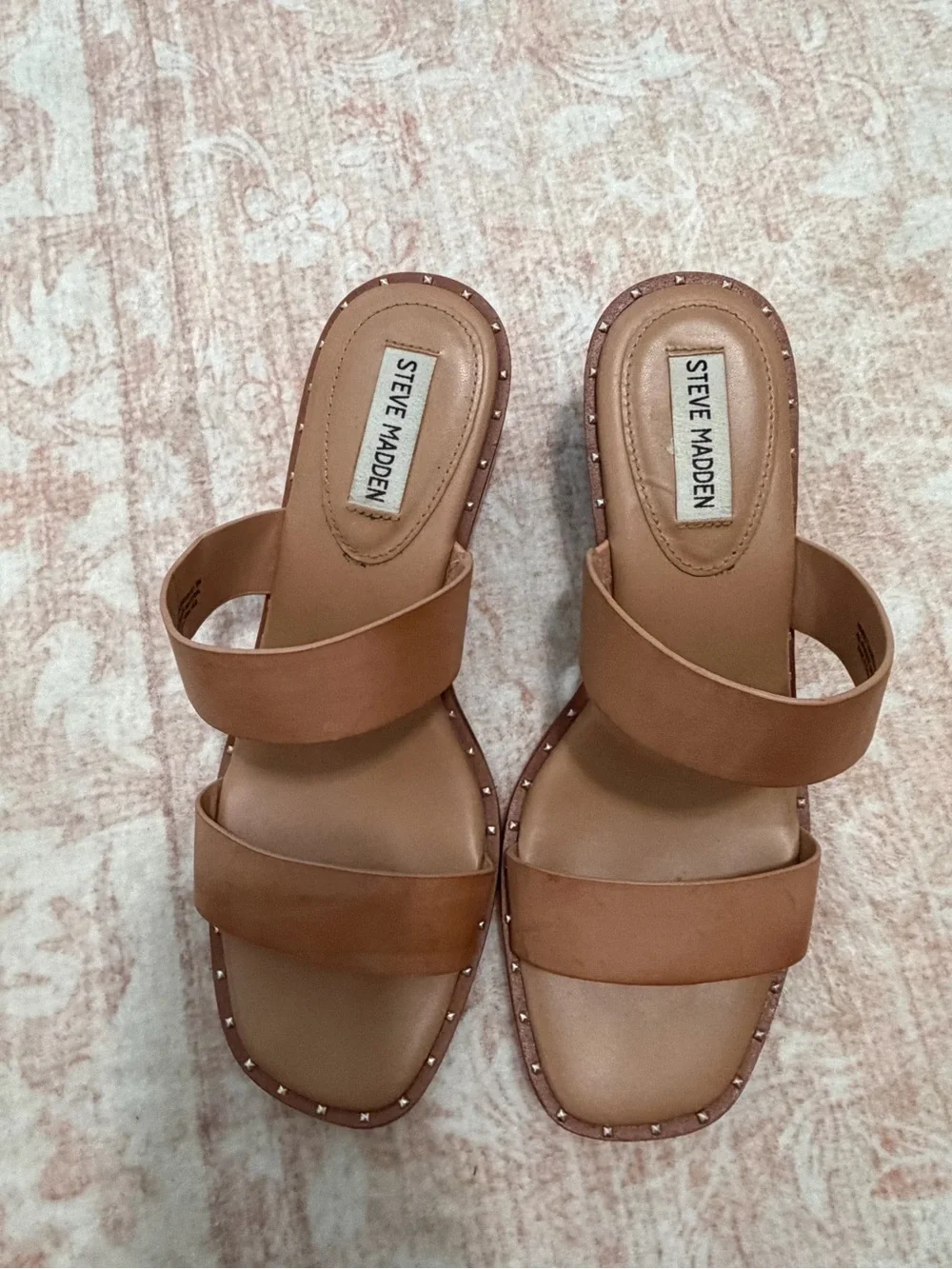 Steve Madden Tan Studded Double Strap Slide Sandals Women’s Size 9.5 - Picture 4 of 7